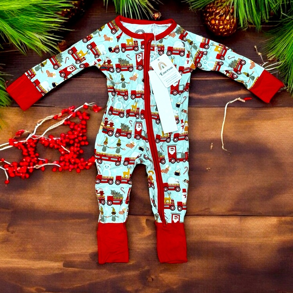 Emerson and Friends Christmas Train Santa Bamboo Footie Pajamas Baby 6-12 mo